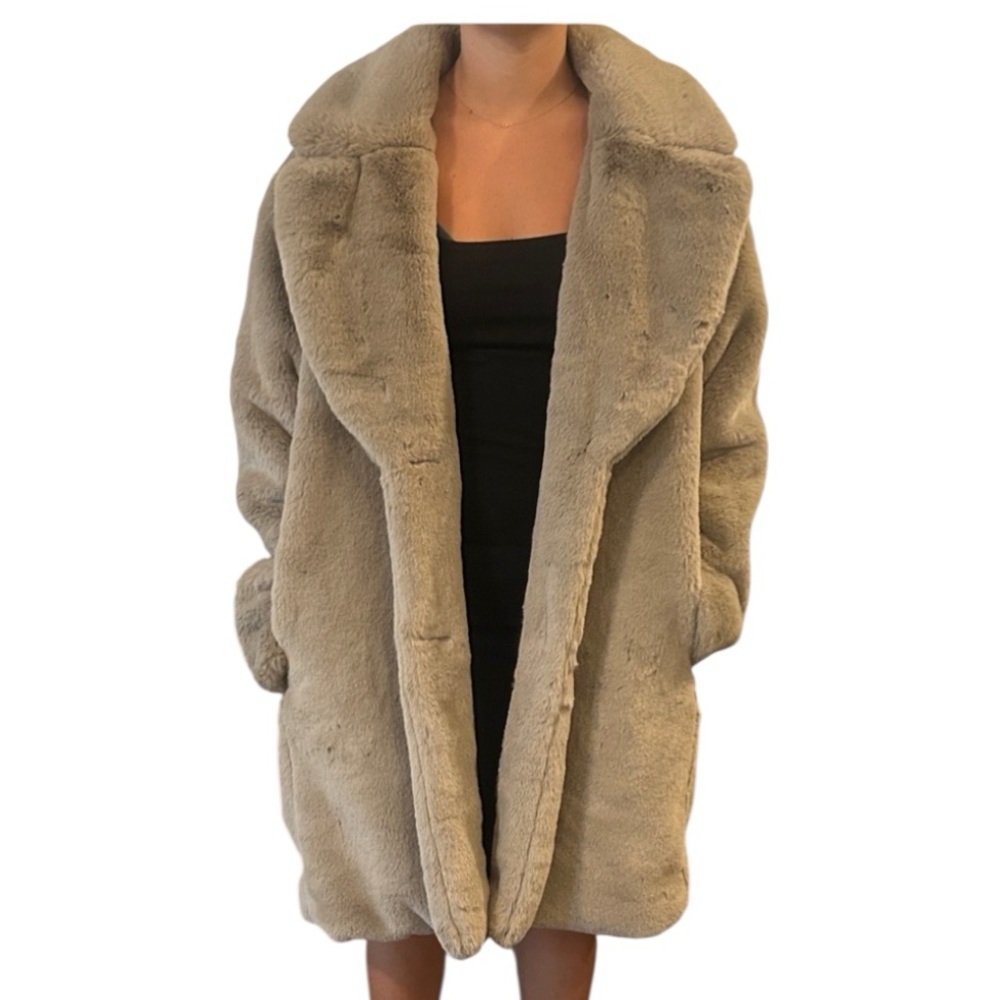 Joe Fresh Taupe Faux Fur Long Coat